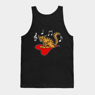Music Lovers Funny Cat Heart Musical Notes Tank Top